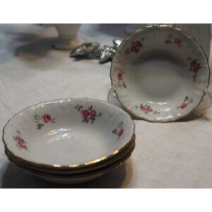 Winterling Bavaria Pink Roses Gold Trim Scalloped Set of 4 Fruit Bowls 5.5"